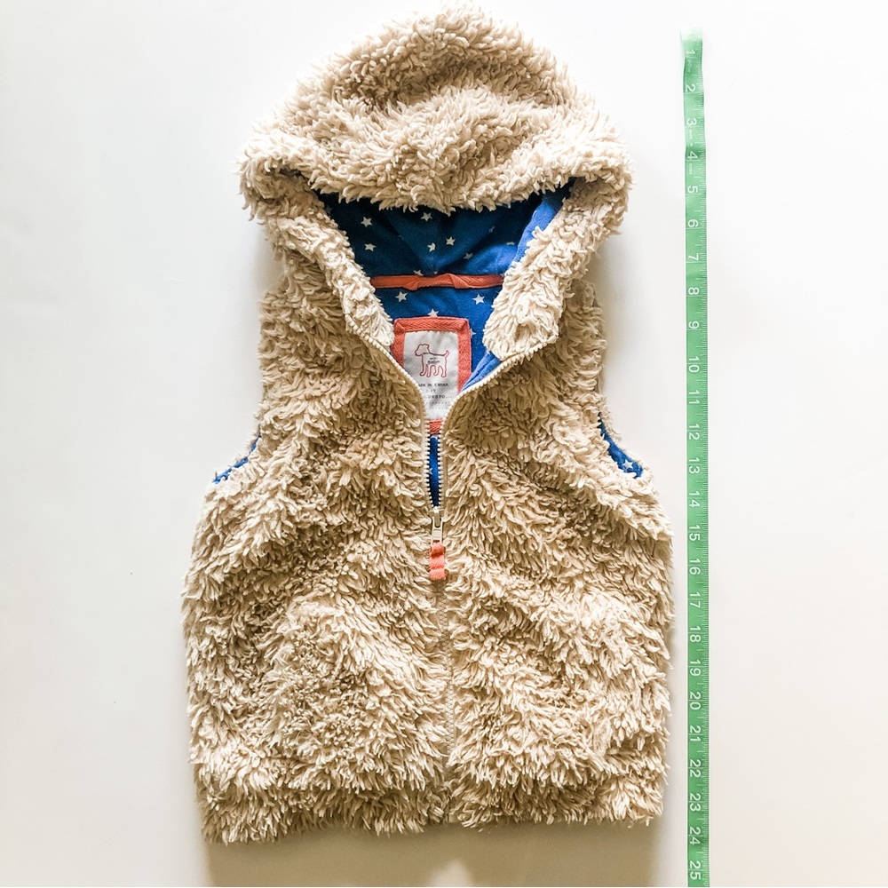 Mini Boden Faux Fur / Sherpa Hooded Vest - Tan / Brown - 3-4 Years